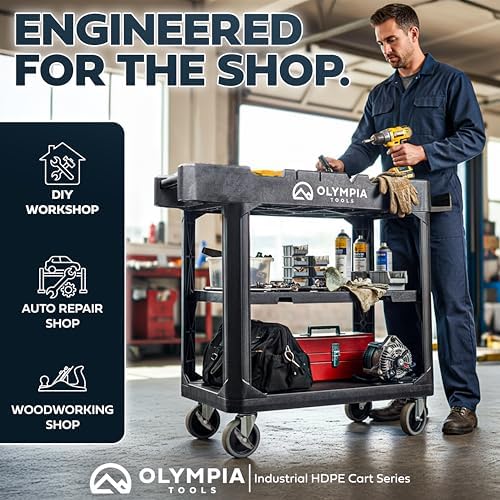 2-in-1 Heavy Duty Utility Work Cart, Rolling Tool Cart with Wheels, Convertible 3-Shelf to Flat Top Workstation, alternate
