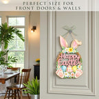 2 Layer Wooden Bunny Easter Wreath for Front Door, Happy Easter Door Hanging Sign, Spring Wall Decor, Bunny, alternate view 4