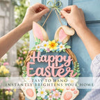 2 Layer Wooden Bunny Easter Wreath for Front Door, Happy Easter Door Hanging Sign, Spring Wall Decor, Bunny, alternate view 5