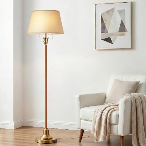 2-Light Floor Lamp for living room, 66.5'' Rustic Farmhouse Pole Lamp with Double Pull Chain, Mid Century Modern