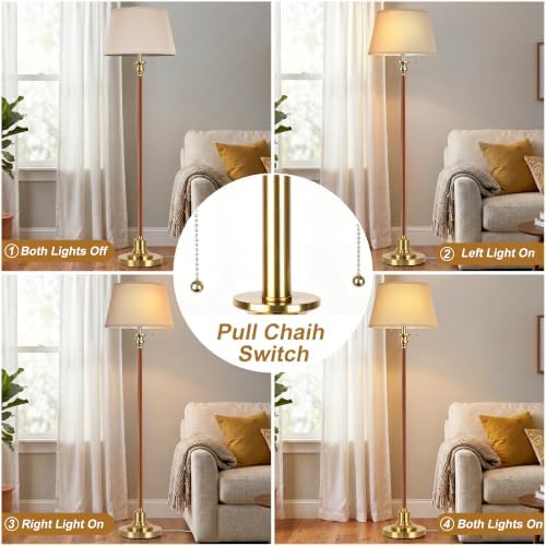 2-Light Floor Lamp for living room, 66.5'' Rustic Farmhouse Pole Lamp with Double Pull Chain, Mid Century Modern, alternate