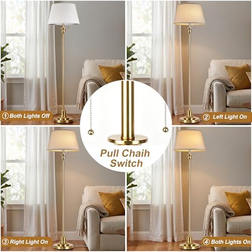 2-Light Floor Lamp for living room, 66.5'' Rustic Farmhouse Pole Lamp with Double Pull Chain, Mid Century, alternate view 4