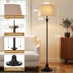 2-Light Floor Lamp for living room, 66.5'' Rustic Farmhouse Pole Lamp with Double Pull Chain, Mid Century, alternate view 2