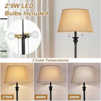 2-Light Floor Lamp for living room, 66.5'' Rustic Farmhouse Pole Lamp with Double Pull Chain, Mid Century, alternate view 3