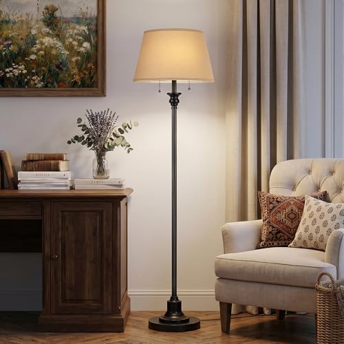 2-Light Floor Lamp for living room, 66.5'' Rustic Farmhouse Pole Lamp with Double Pull Chain, Mid Century, alternate view 6