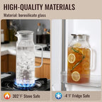 2 Liter/68 oz Square Glass Pitcher with Lid, Classic Stripes Water Pitchers with Handle for Fridge, Large Jug, alternate view