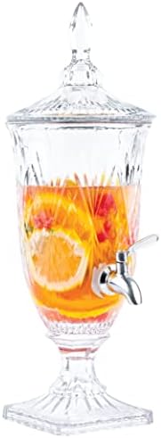 2 Liter Glass Beverage Dispenser with Stainless Steel Spigot on Glass Pedestal, Decorative Mason Drink Dispenser