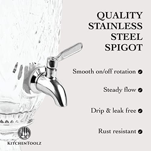 2 Liter Glass Beverage Dispenser with Stainless Steel Spigot on Glass Pedestal, Decorative Mason Drink Dispenser, alternate
