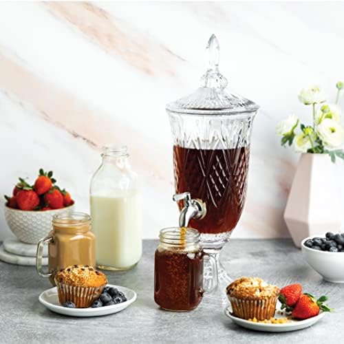 2 Liter Glass Beverage Dispenser with Stainless Steel Spigot on Glass Pedestal, Decorative Mason Drink Dispenser, alternate
