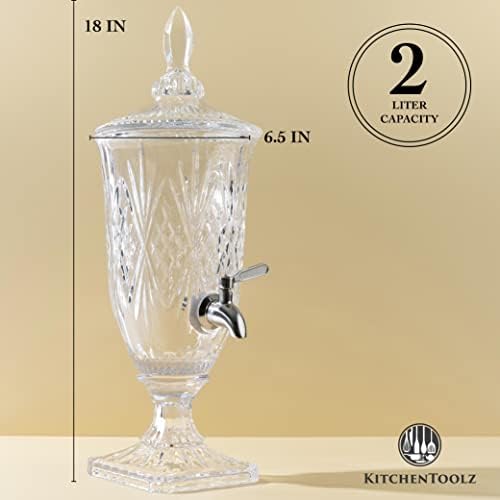 2 Liter Glass Beverage Dispenser with Stainless Steel Spigot on Glass Pedestal, Decorative Mason Drink Dispenser, alternate