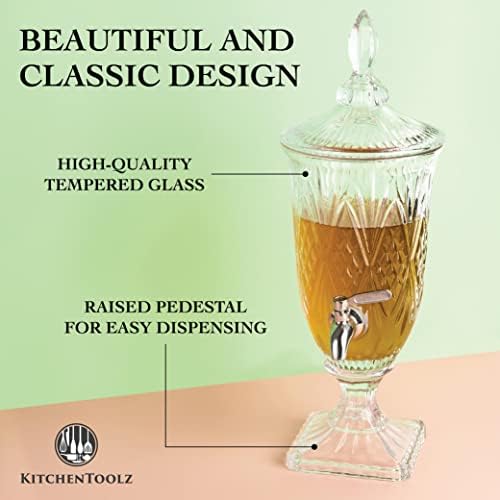 2 Liter Glass Beverage Dispenser with Stainless Steel Spigot on Glass Pedestal, Decorative Mason Drink Dispenser, alternate