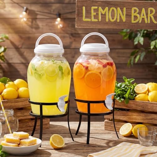 2 Pack 1.16 Gallon Drink Beverage Dispenser with Stand for Parties Plastic Water Lemonade Juice Dispenser with, alternate