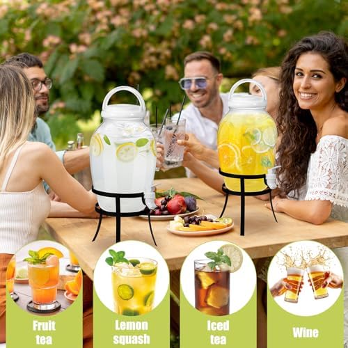2 Pack 1.16 Gallon Drink Beverage Dispenser with Stand for Parties Plastic Water Lemonade Juice Dispenser with, alternate