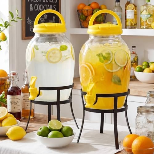 2 Pack 1.16 Gallon Drink Beverage Dispenser with Stand for Parties Plastic Water Lemonade Juice Dispenser with