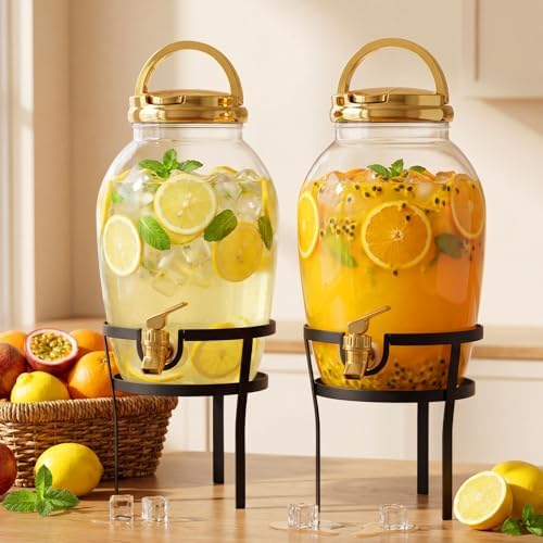 2 Pack 1.16 Gallon Drink Beverage Dispenser with Stand for Parties Plastic Water Lemonade Juice Dispenser with, alternate