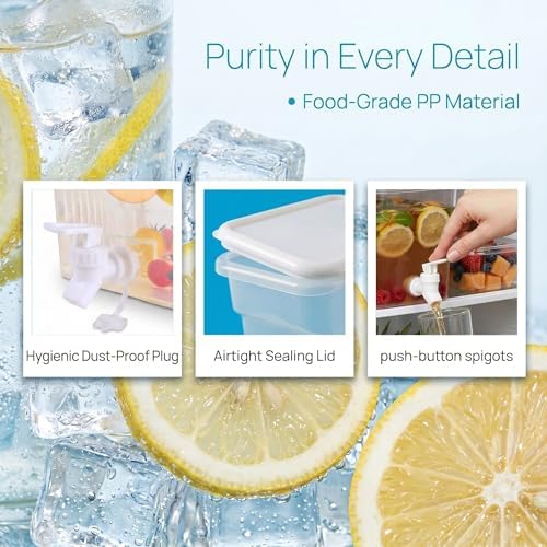 2 Pack 1.3 Gallon Fridge Drink Dispenser with Spigot, Leak-proof Plastic Beverage Drink Dispenser Refrigerator, alternate