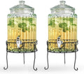 2 PACK 1.5 Gallon Drink dispenser, Glass Beverage Dispenser With Elegant Stand Stand, Drink Dispensers for
