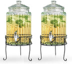 2 PACK 1.5 Gallon Drink dispenser, Glass Beverage Dispenser With Elegant Stand Stand, Drink Dispensers for