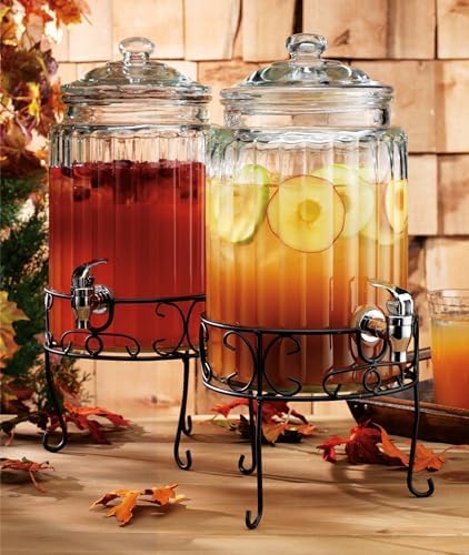 2 PACK 1.5 Gallon Drink dispenser, Glass Beverage Dispenser With Elegant Stand Stand, Drink Dispensers for, alternate view 2