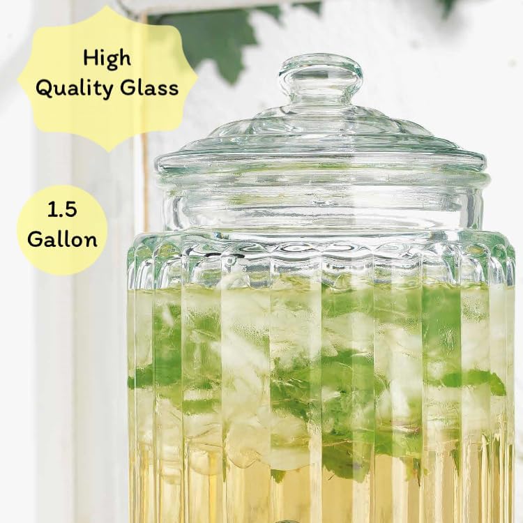 2 PACK 1.5 Gallon Drink dispenser, Glass Beverage Dispenser With Elegant Stand Stand, Drink Dispensers for, alternate view 3