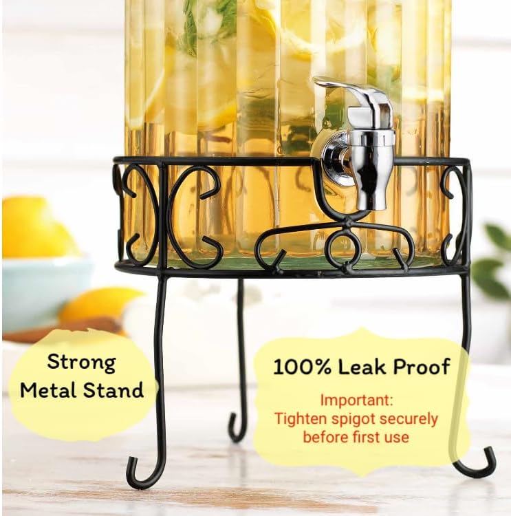 2 PACK 1.5 Gallon Drink dispenser, Glass Beverage Dispenser With Elegant Stand Stand, Drink Dispensers for, alternate view 5