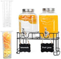 2 Pack 1 Gallon Glass Drink Dispensers, Beverage Jars with Stand