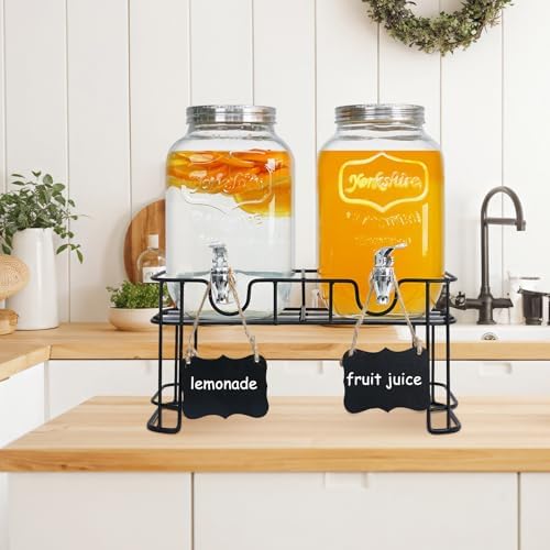 2 Pack 1 Gallon Glass Drink Dispensers, Beverage Jars with Stand, alternate view 2