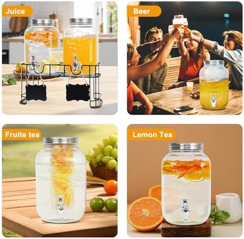 2 Pack 1 Gallon Glass Drink Dispensers, Beverage Jars with Stand, alternate view 4