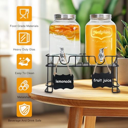 2 Pack 1 Gallon Glass Drink Dispensers, Beverage Jars with Stand, alternate view 6