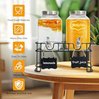 2 Pack 1 Gallon Glass Drink Dispensers, Beverage Jars with Stand, alternate view 6
