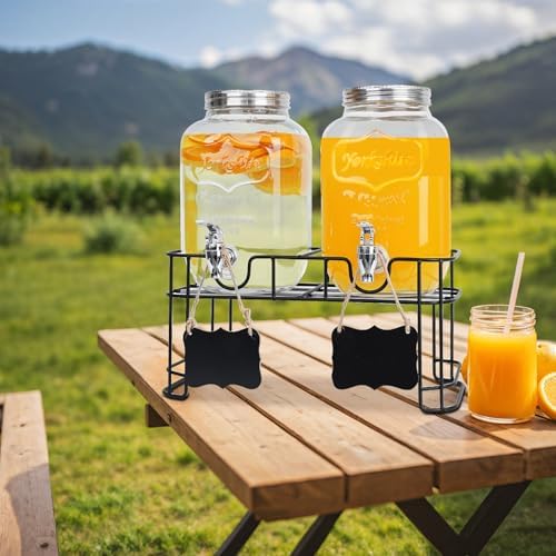 2 Pack 1 Gallon Glass Drink Dispensers, Beverage Jars with Stand, alternate view 7