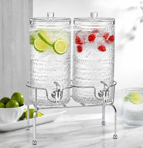 2 PACK-1 Gallon Glass Drink Dispensers for Parties, Hobnail Drink Dispenser, Beverage Dispenser with Stand and, alternate