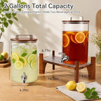 2 Pack 1 Gallon Glass Drink Dispensers for Parties with Acacia Wood Stand, alternate view 2
