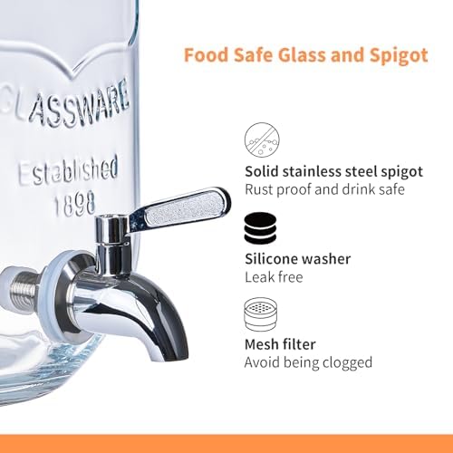 2 Pack 1 Gallon Glass Drink Dispensers for Parties with Stand, Fruit Infusers, Bamboo Lids and Stainless Steel, alternate