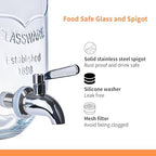 2 Pack 1 Gallon Glass Drink Dispensers for Parties with Stand, Fruit Infusers, Bamboo Lids and Stainless Steel, alternate