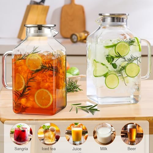 2 Pack 1 Gallon Square Glass Pitcher with Lid and Spout, Borosilicate Glass Carafe for Hot/Cold Drink, Water, alternate view
