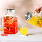 2 Pack 1 Gallon Square Glass Pitcher with Lid and Spout, Borosilicate Glass Carafe for Hot/Cold Drink, Water, alternate view