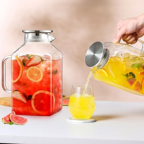 2 Pack 1 Gallon Square Glass Pitcher with Lid and Spout, Borosilicate Glass Carafe for Hot/Cold Drink, Water, alternate view