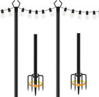 2 Pack 10 ft Heavy Duty Metal String Light Poles Adjustable Outdoor Lighting Stand for Patio, Backyard, Garden