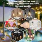 2 Pack 10 ft Heavy Duty Metal String Light Poles Adjustable Outdoor Lighting Stand for Patio, Backyard, Garden, alternate