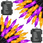 2 Pack 100 LED Halloween Lights Battery Operated, 34.8FT Orange Purple String Lights 8 Modes with Timer