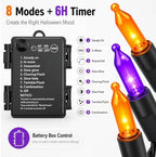 2 Pack 100 LED Halloween Lights Battery Operated, 34.8FT Orange Purple String Lights 8 Modes with Timer, alternate view 3