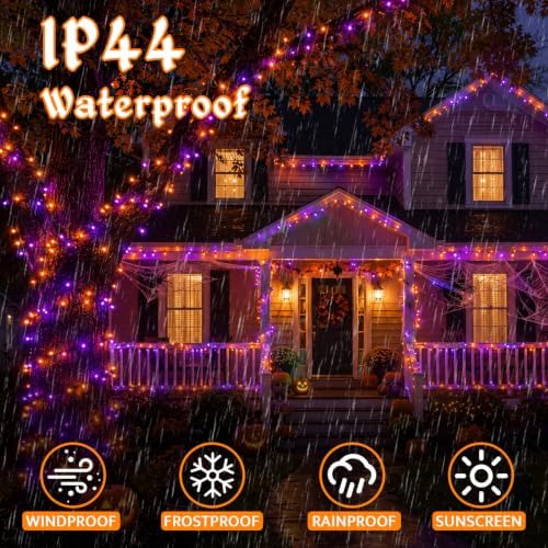2 Pack 100 LED Halloween Lights Battery Operated, 34.8FT Orange Purple String Lights 8 Modes with Timer, alternate view 6