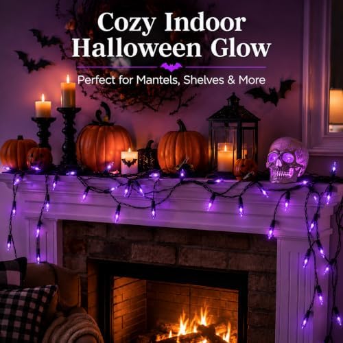 2 Pack 100 LED Halloween Purple Lights Battery Operated, 34.8FT Purple String Lights 8 Modes with Timer, alternate view 5