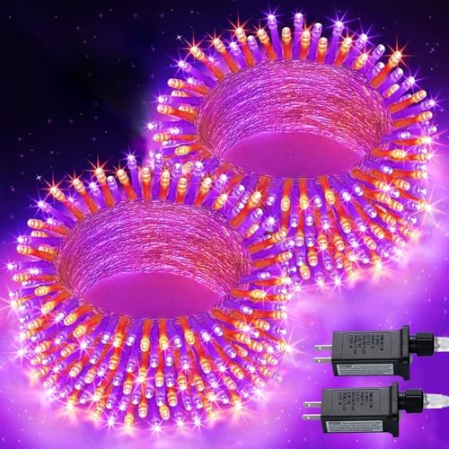 2 Pack 100 LED Orange and Purple Halloween Lights Outdoor