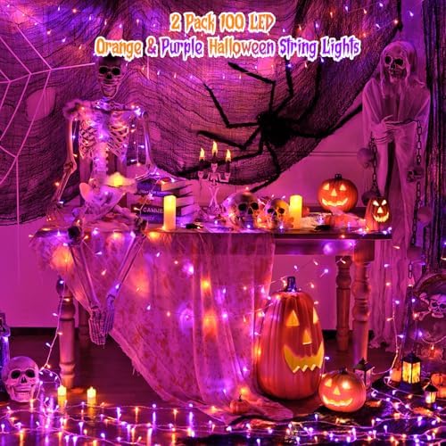 2 Pack 100 LED Orange and Purple Halloween Lights Outdoor, alternate view 2