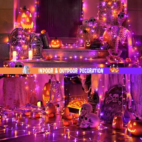 2 Pack 100 LED Orange and Purple Halloween Lights Outdoor, alternate view 3