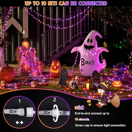 2 Pack 100 LED Orange and Purple Halloween Lights Outdoor, alternate view 4