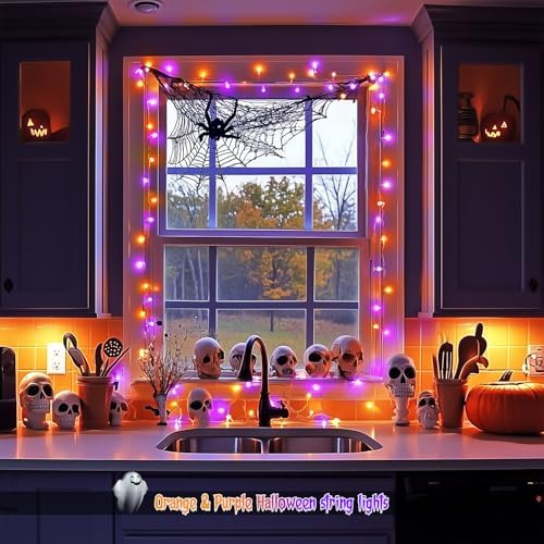 2 Pack 100 LED Orange and Purple Halloween Lights Outdoor, alternate view 5