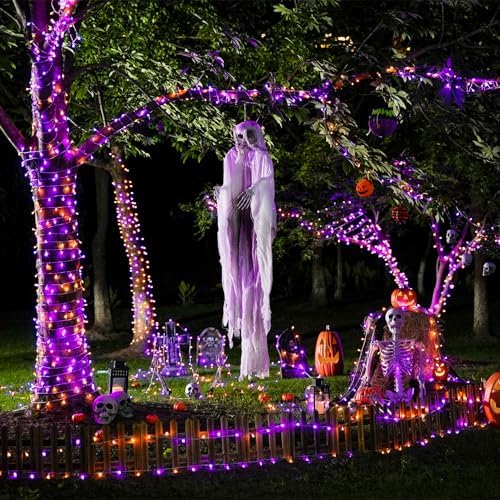 2 Pack 100 LED Orange and Purple Halloween Lights Outdoor, alternate view 6